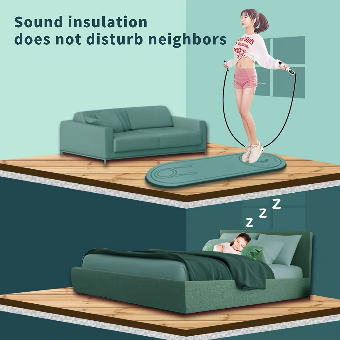 Tapis de corde à sauter double face antidérapant : absorption des chocs souple et isolation phonique pour entraînement à domicile.