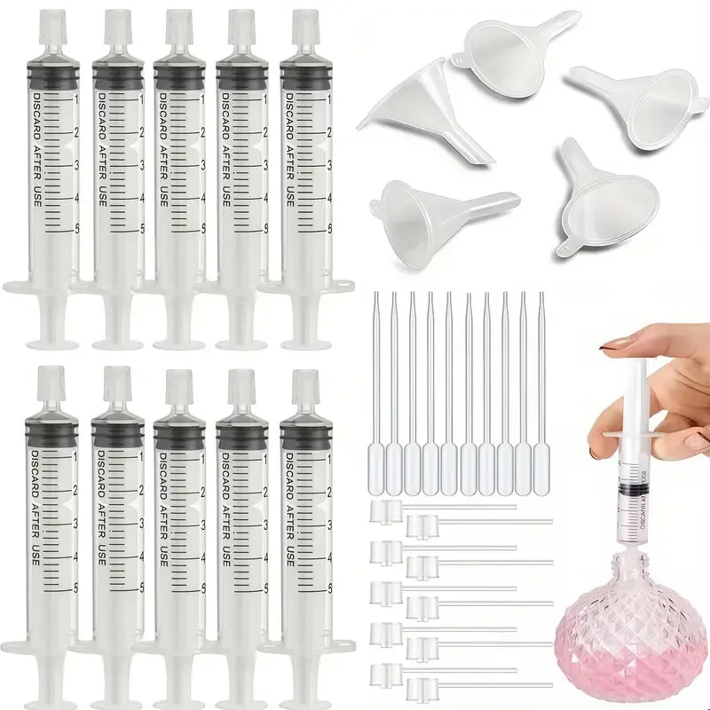 Kit doseurs en lot de 5 pièces graduées pour cosmétiques maison.