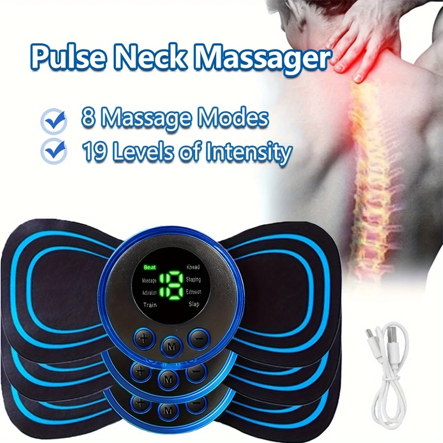 Mini masseur cervical – Patch de massage électronique à impulsions, réglage avec affichage digital.