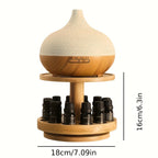 Présentoir à huiles essentielles en bois à deux niveaux.